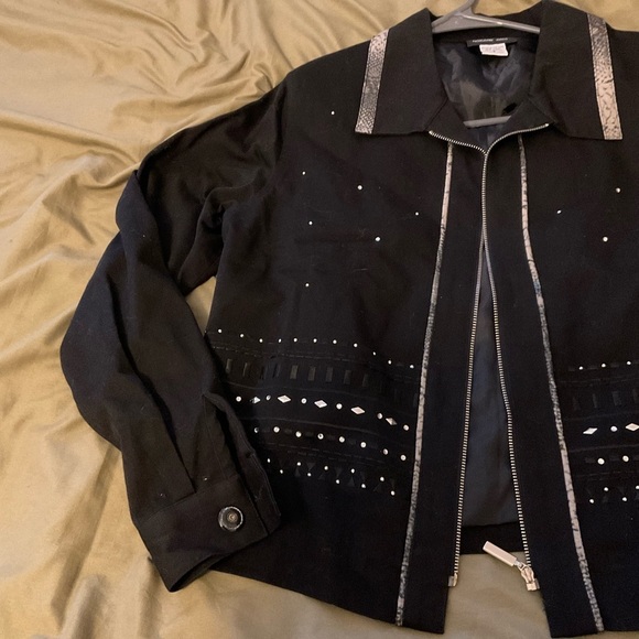 Morgan Cole Womens Sz S Black Zip Jacket Studded Bling Button Cuff Sleeve Lined - Picture 4 of 12
